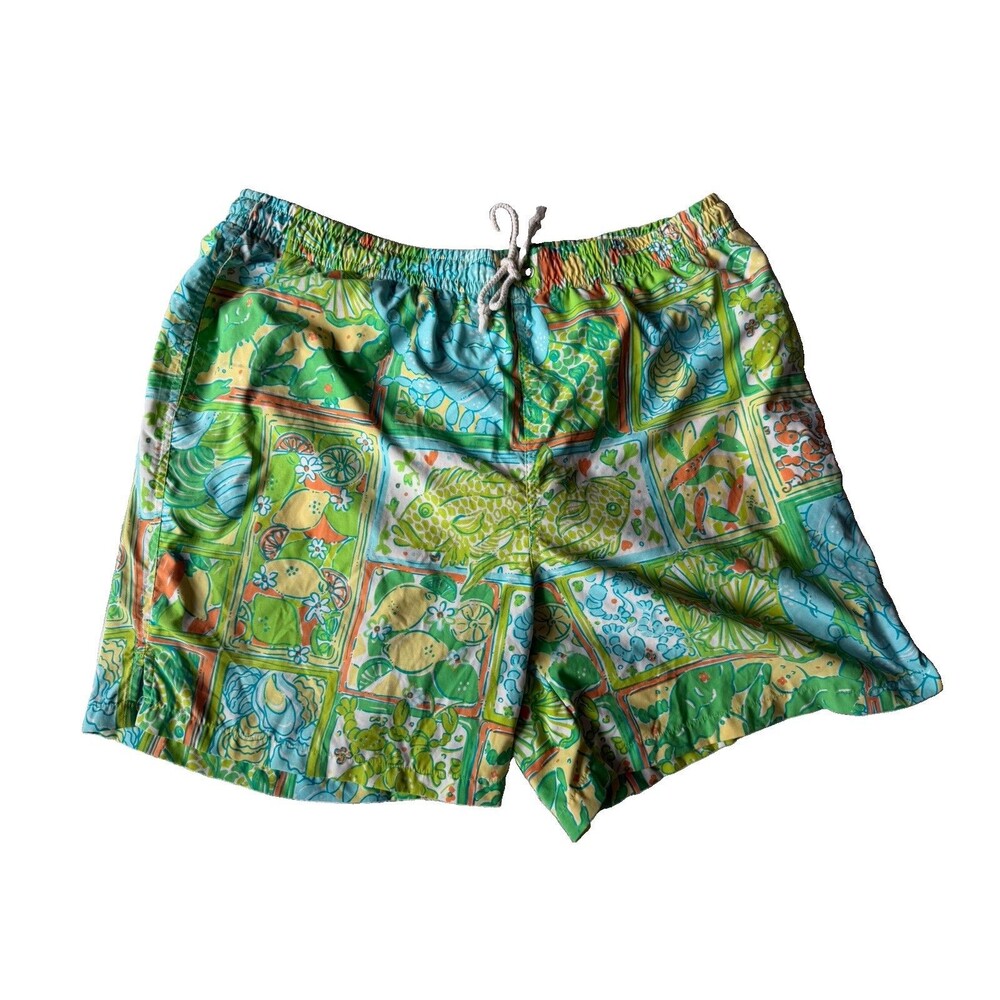 Lilly Pulitzer Mens Just Add Lemon Trunk Swim Shorts Yellow Green Sz Large